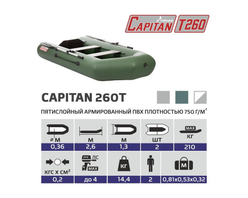 Лодка Капитан 260Т зеленый Тонар