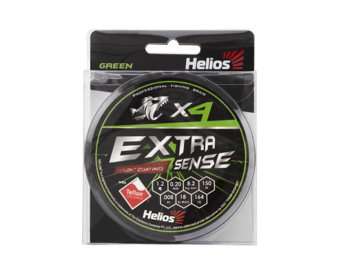 Шнур Extrasense X4 PE Green 150m 1.2/18LB 0.20mm (HS-ES-X4-1.2/18LB) Helios