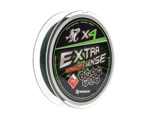Шнур Extrasense X4 PE Green 150m  1.5/22LB 0.22mm (N-ES-X4-1.5/22LB) NISUS
