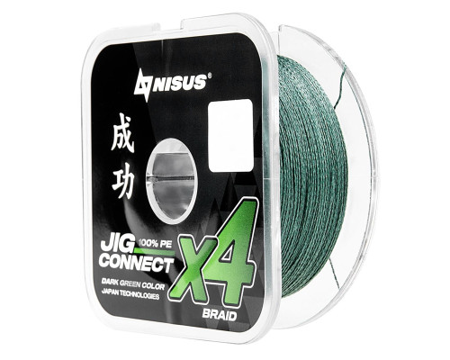Шнур JIG CONNECT X4 PE Dark Green 150m #4.5, 0.35mm 21.1кг/57.2LB (T-N-JC-X4-0.35-150-DG) NISUS Шнур JIG CONNECT X4 PE Dark Green 150m #4.5, 0.35mm 21.1кг/57.2LB (T-N-JC-X4-0.35-150-DG) NISUS
