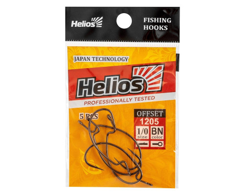 Крючок офсетный №1/0 цвет BN (5шт) (HS-1205-1/0) Helios