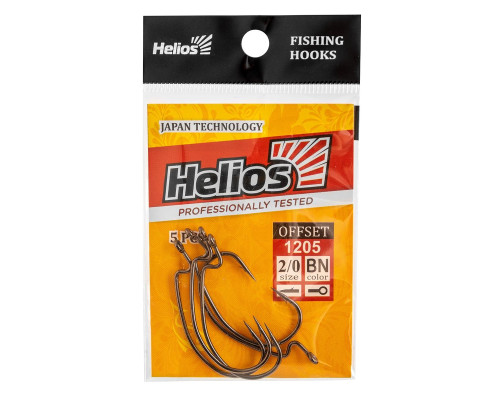 Крючок офсетный №2/0 цвет BN (5шт) (HS-1205-2/0) Helios