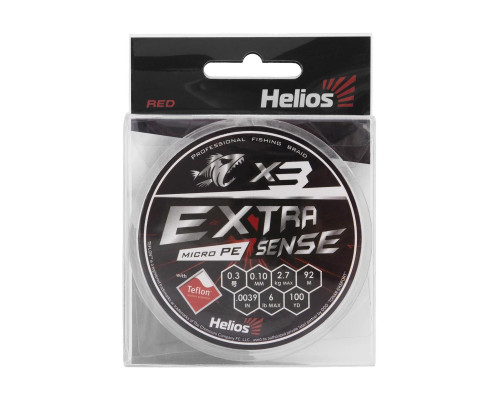 Шнур Extrasense X3 PE Red 92m 0.3/6LB 0.10mm (HS-ES-X3-0.3/6LB) Helios