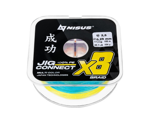 Шнур JIG CONNECT X8 PE Multicolor 150m #2.5, 0.25mm 17.3кг/25.7LB (T-N-JC-X8-0.25-150-M) NISUS Шнур JIG CONNECT X8 PE Multicolor 150m #2.5, 0.25mm 17.3кг/25.7LB (T-N-JC-X8-0.25-150-M) NISUS
