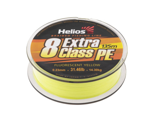 Шнур плетеный EXTRA CLASS 8 PE BRAID Fluorescent Yellow 0,23mm/135 (HS-8PEY-23/135 Y) Helios