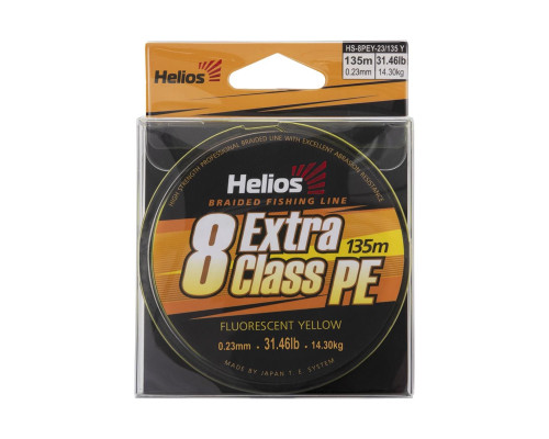 Шнур плетеный EXTRA CLASS 8 PE BRAID Fluorescent Yellow 0,23mm/135 (HS-8PEY-23/135 Y) Helios