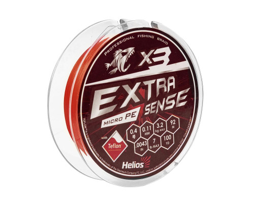 Шнур Extrasense X3 PE Red 92m 0.4/7LB 0.11mm (HS-ES-X3-0.4/7LB) Helios