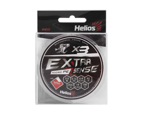 Шнур Extrasense X3 PE Red 92m 0.8/14LB 0.16mm (HS-ES-X3-0.8/14LB) Helios