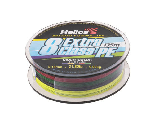 Шнур плетеный EXTRA CLASS 8 PE BRAID Multicolor 0,18mm/135 (HS-8PEM-18/135 M) Helios
