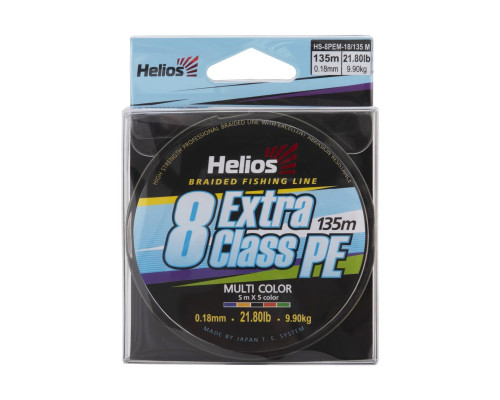 Шнур плетеный EXTRA CLASS 8 PE BRAID Multicolor 0,18mm/135 (HS-8PEM-18/135 M) Helios
