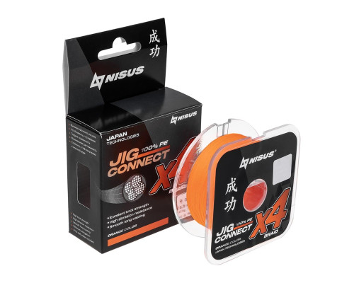 Шнур JIG CONNECT X4 PE Orange 150m #0.25, 0.08mm 2.4кг/5.7LB (T-N-JC-X4-0.08-150-O) NISUS Шнур JIG CONNECT X4 PE Orange 150m #0.25, 0.08mm 2.4кг/5.7LB (T-N-JC-X4-0.08-150-O) NISUS