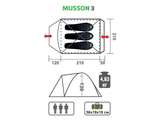 Палатка MUSSON-3 (HS-2366-3 GO) Helios
