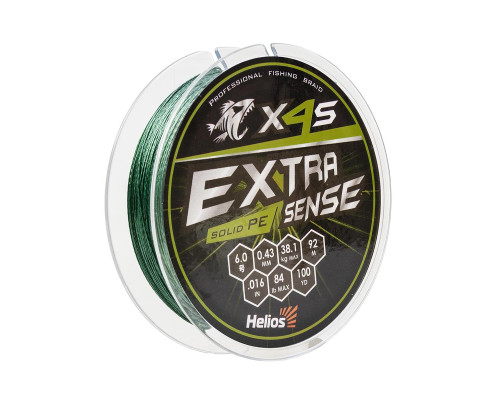 Шнур Extrasense X4S PE Green 92m 6/84LB 0.43mm (HS-ES-X4S-6/84LB) Helios