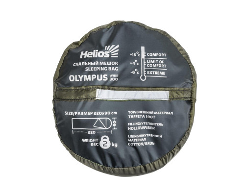 Спальный мешок OLYMPUS Wide 300 (220х90, холлофайбер, зеленый/город) (T-HS-SB-OW-300-NC) Helios 