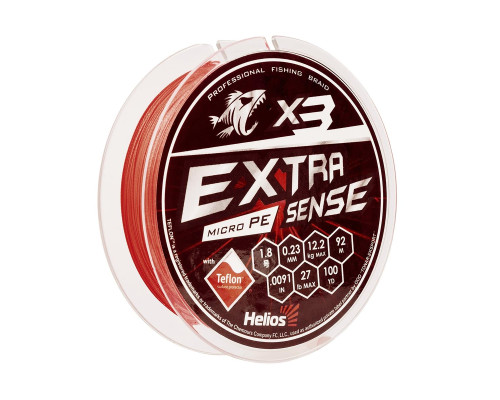 Шнур Extrasense X3 PE Red 92m 1.8/27LB 0.23mm (HS-ES-X3-1.8/27LB) Helios