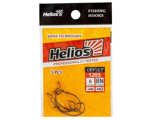 Крючок офсетный №6 цвет BN (5шт) (HS-1205-6) Helios