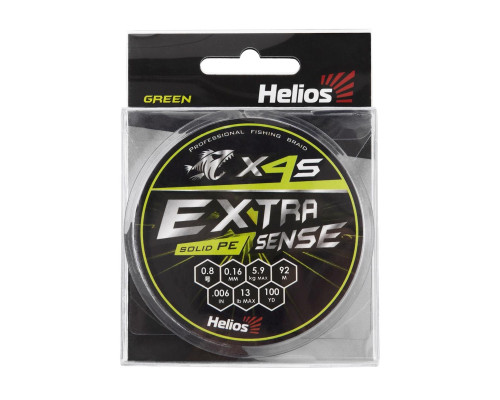 Шнур Extrasense X4S PE Green 92m 0.8/13LB 0.16mm (HS-ES-X4S-0.8/13LB) Helios