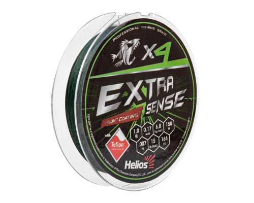 Шнур Extrasense X4 PE Green 150m 1.0/15LB 0.17mm (HS-ES-X4-1/15LB) Helios