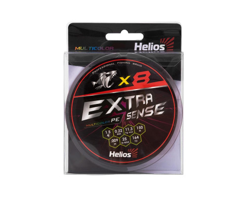 Шнур Extrasense X8 PE Multicolor 150m 1.5/25LB 0.22mm (HS-ES-X8-1.5/25LB) Helios