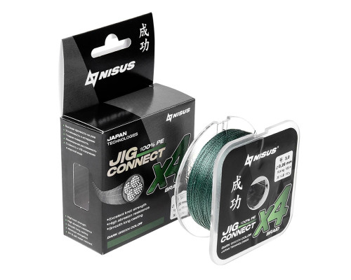 Шнур JIG CONNECT X4 PE Dark Green 150m #3.0, 0.28mm 15.4кг/36.1LB (T-N-JC-X4-0.28-150-DG) NISUS Шнур JIG CONNECT X4 PE Dark Green 150m #3.0, 0.28mm 15.4кг/36.1LB (T-N-JC-X4-0.28-150-DG) NISUS